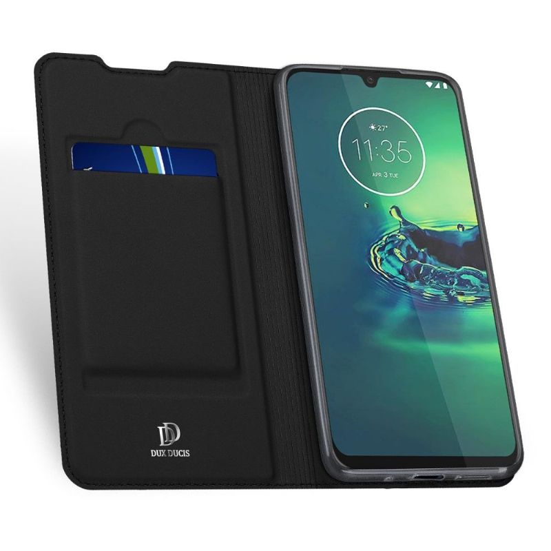 Flipové Pouzdro Na Motorola Moto G8 Plus Držák Karty S Saténovým Efektem