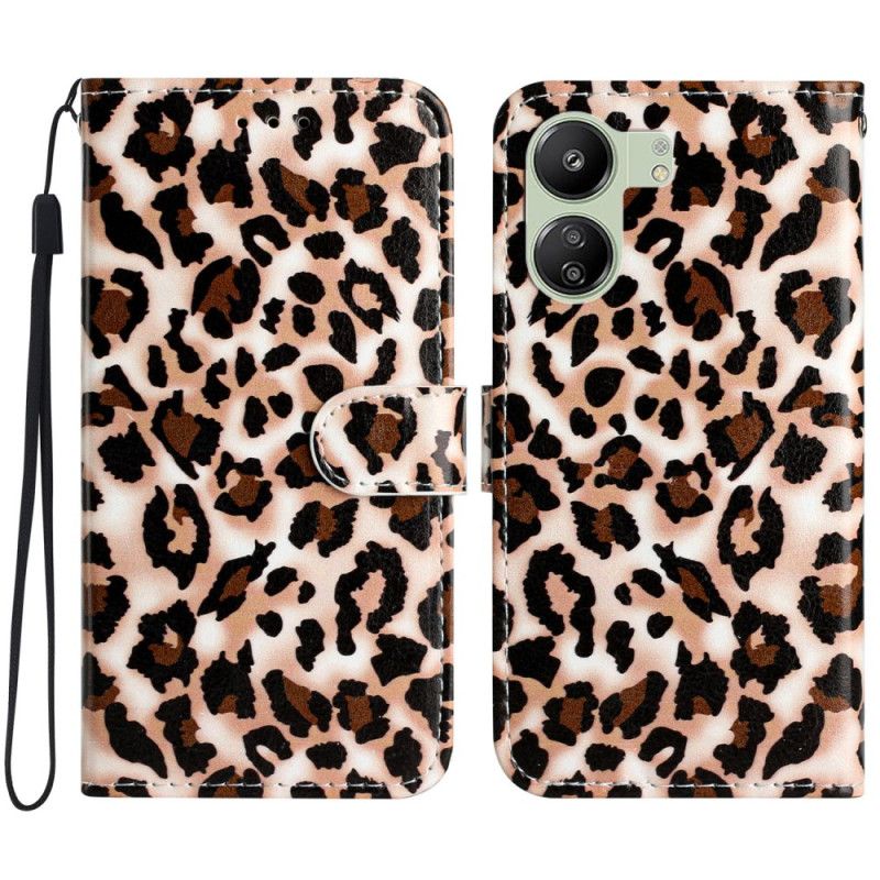 Kožený Kryt Na Poco C65 Leopardí Vzor Strappy