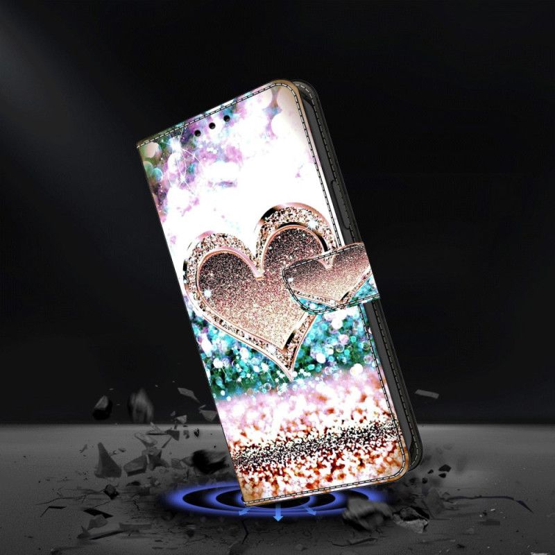 Kožený Kryt Na Poco C65 Růžová Diamantová Srdce