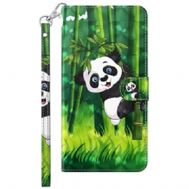 Kožený Kryt Poco C65 Bambusová Panda S Popruhem