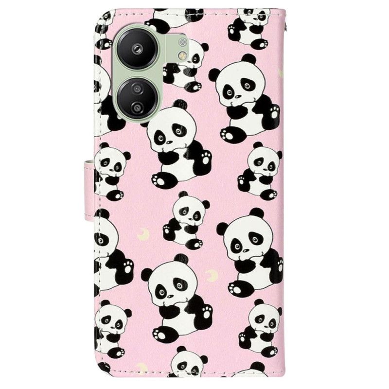 Kožený Kryt Poco C65 Panda Vzor S Popruhem