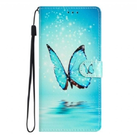Peněženková Pouzdra Poco C65 Blue Butterfly In Lanyard Flight