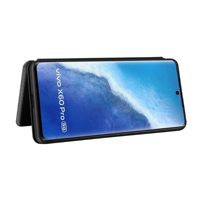 Flipové Pouzdro Na Vivo X60 Pro Koženka Z Uhlíkových Vláken