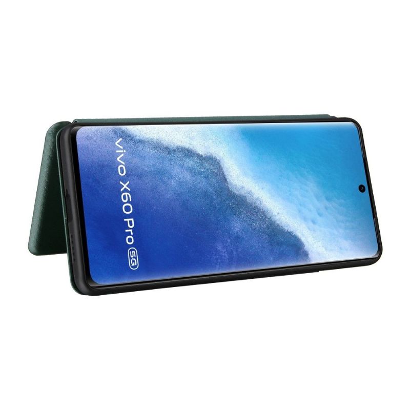 Flipové Pouzdro Na Vivo X60 Pro Koženka Z Uhlíkových Vláken