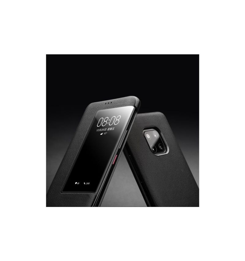 Flipové Pouzdro Na Huawei Mate 20 Pro Kůže S Okénkem - Černá