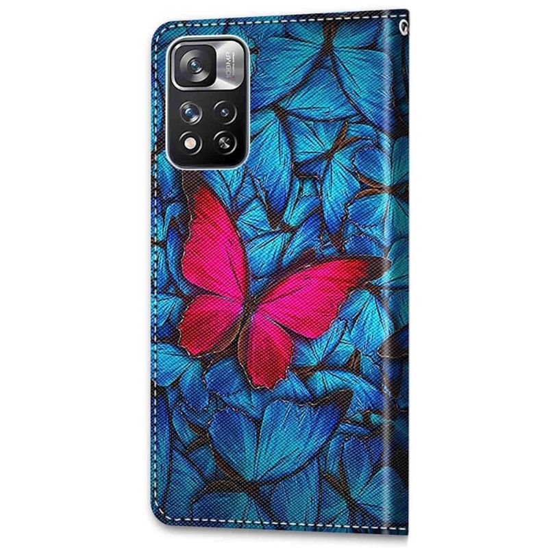 Flipové Pouzdro Na Xiaomi Redmi Note 11 Pro Plus 5G Modrí A Růžoví Motýli