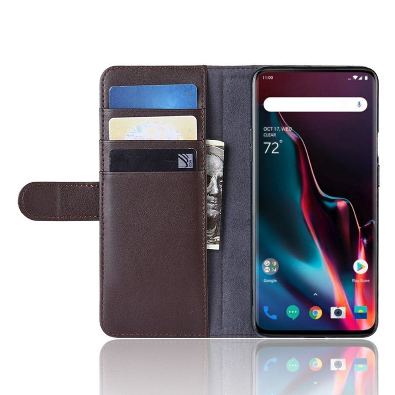Pouzdra Na OnePlus 7 Pro Prémiový Kožený Držák Na Karty - Hnědý