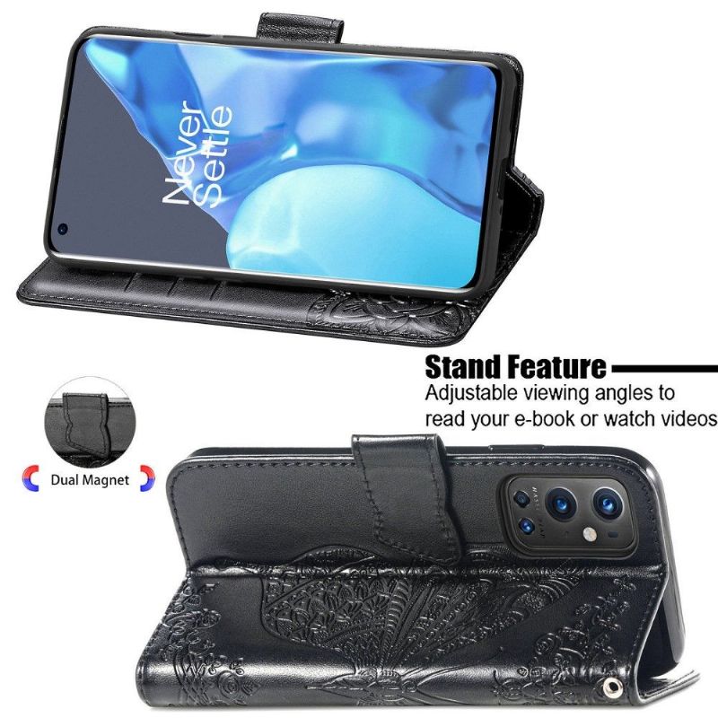 Flipové Pouzdro Na OnePlus 9 Pro Reliéfní Motýl