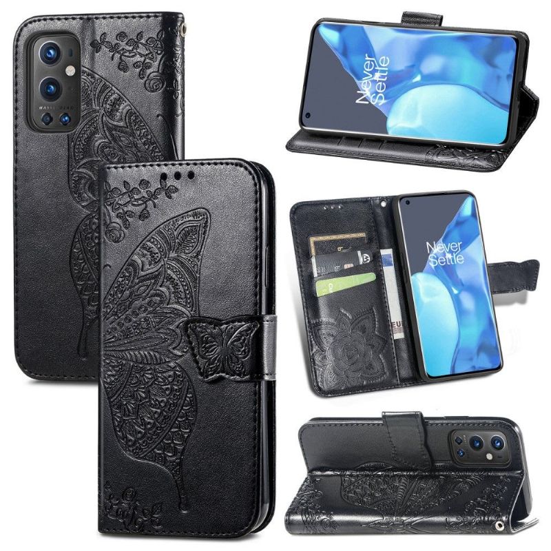 Flipové Pouzdro Na OnePlus 9 Pro Reliéfní Motýl