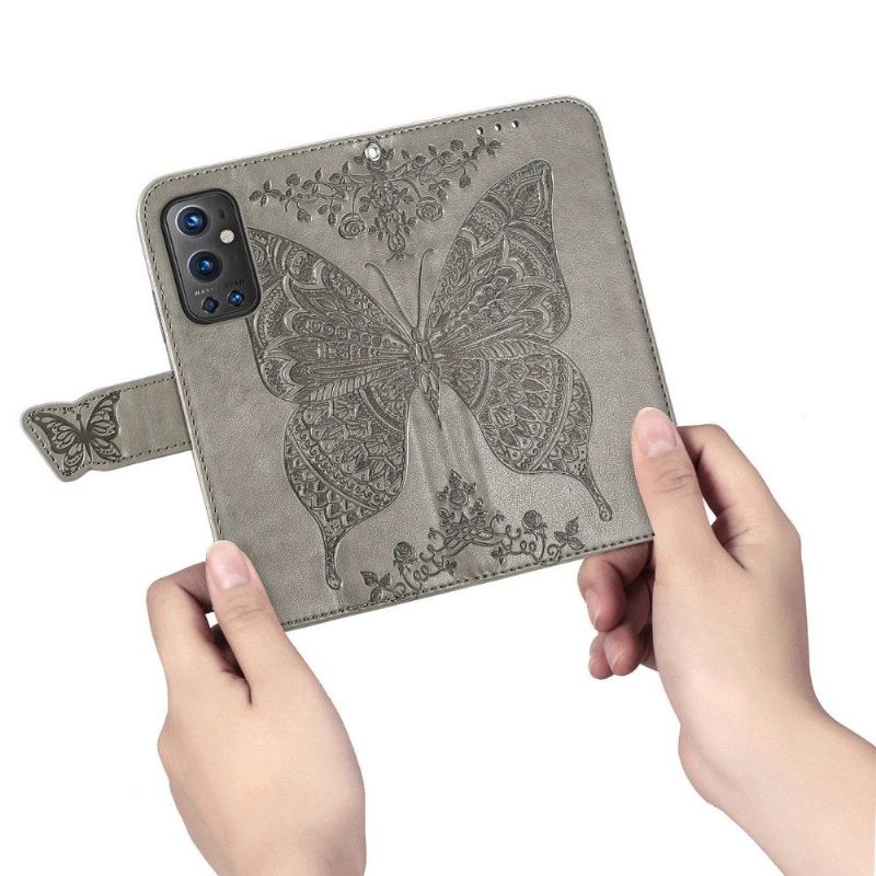 Flipové Pouzdro Na OnePlus 9 Pro Reliéfní Motýl