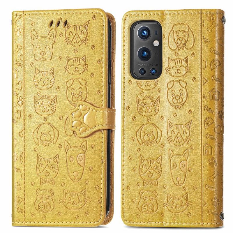 Flipové Pouzdro Na OnePlus 9 Pro Reliéfní Zvířata