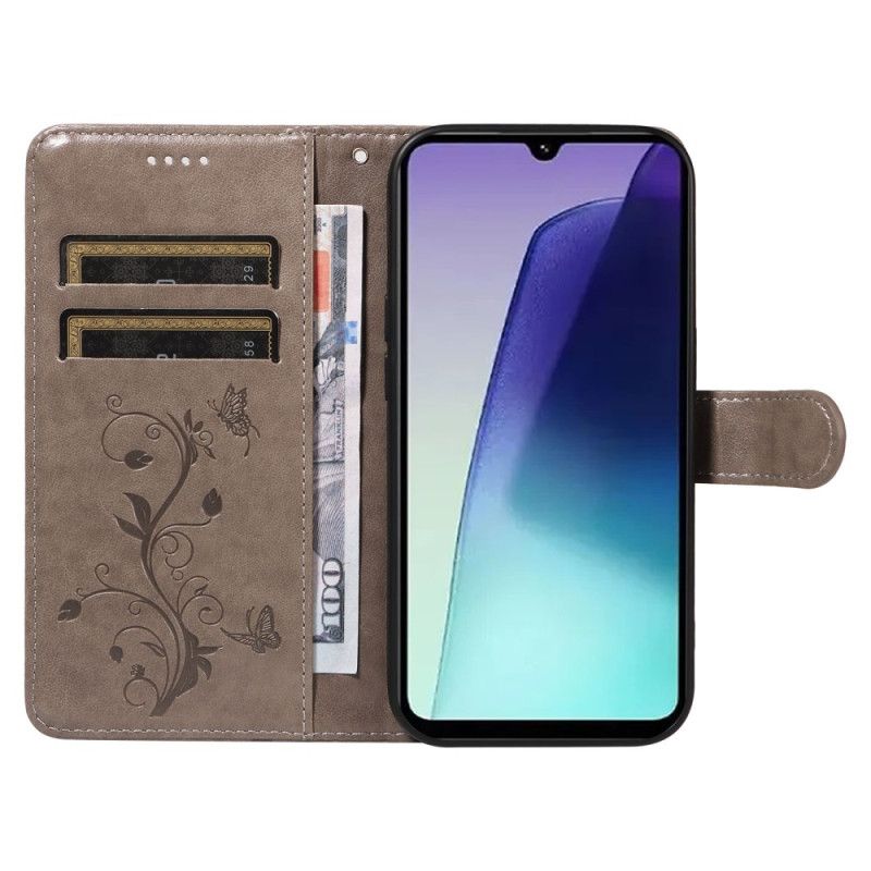 Kožený Kryt Na Poco C75 Květinový Vzor S Popruhem