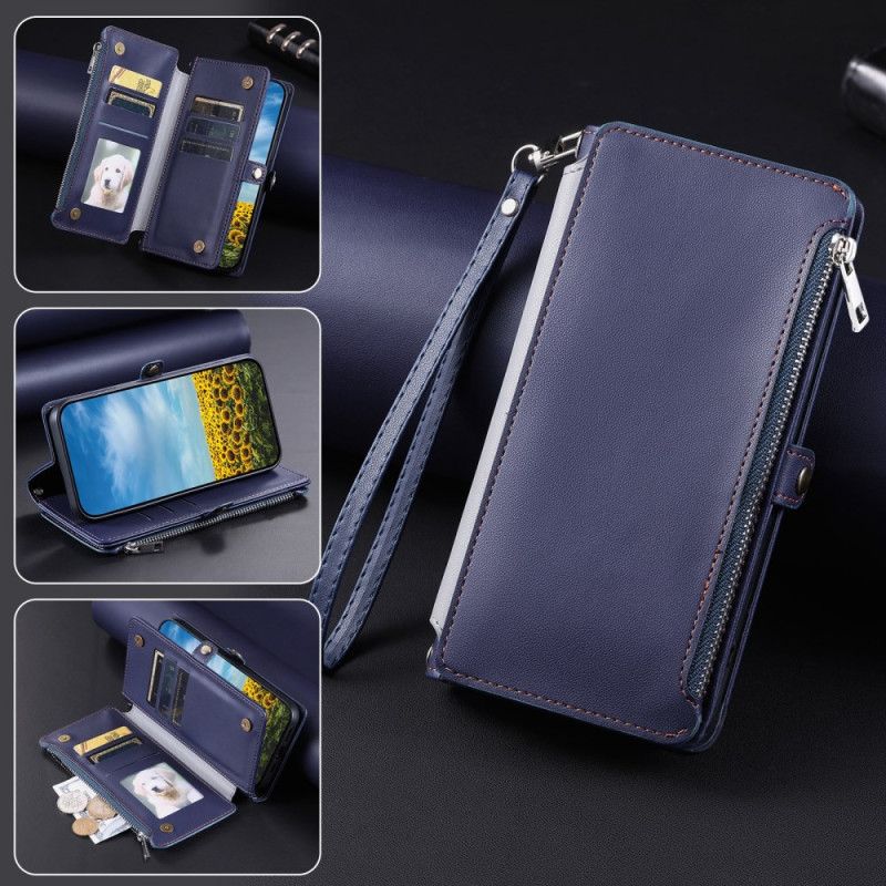 Kožený Kryt Na Poco C75 Peněženka Na Mince S Popruhem A Ramenním Popruhem