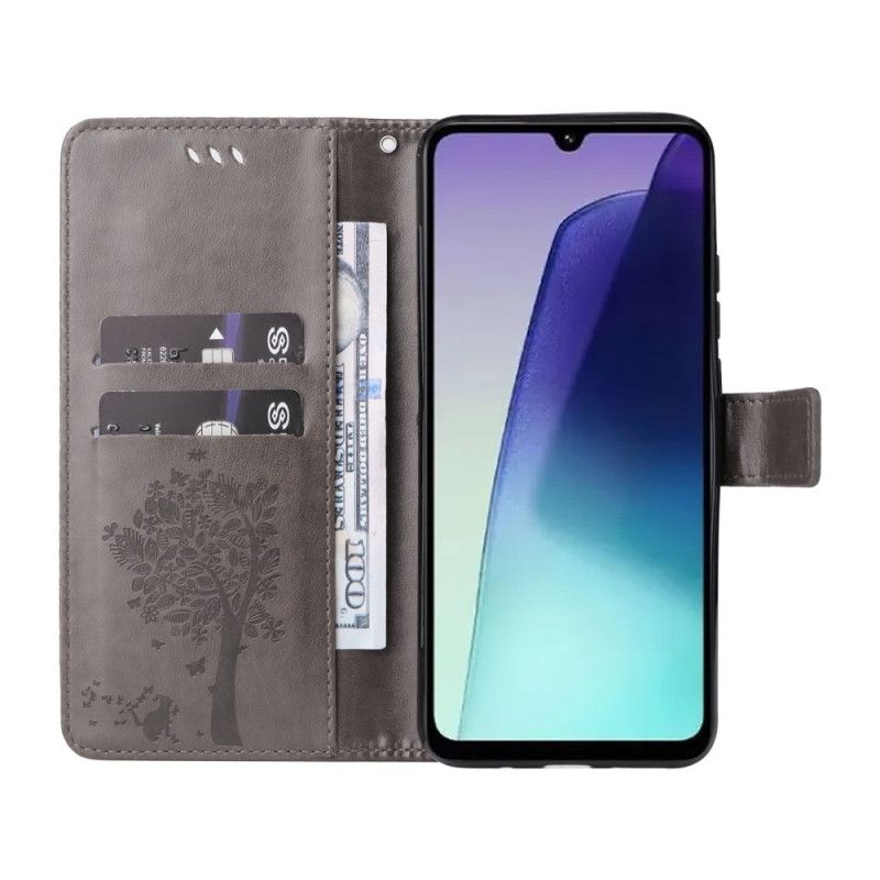 Kožený Kryt Poco C75 Kočka A Strom S Páskem