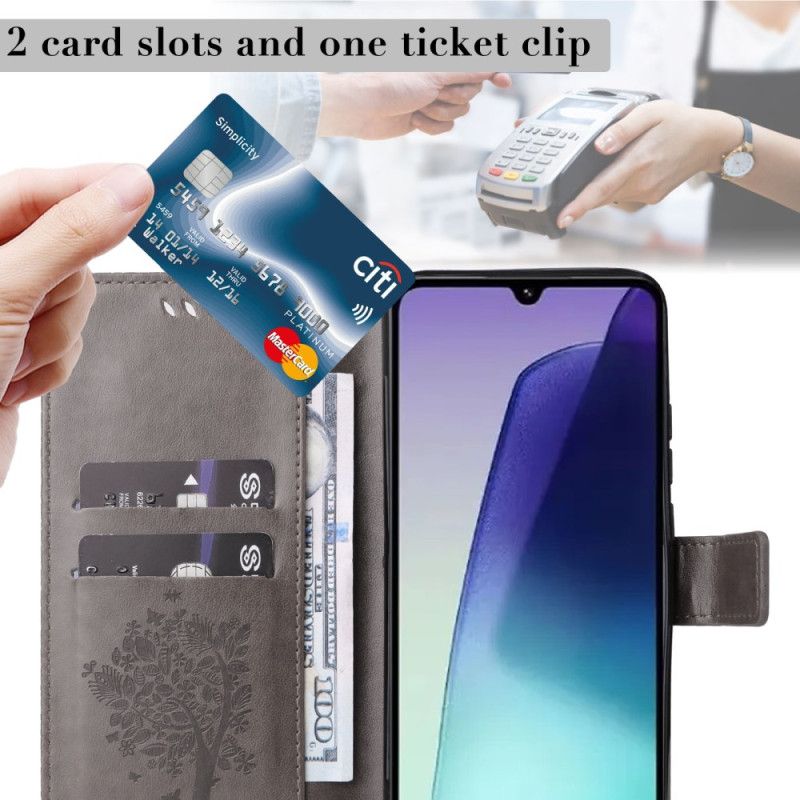 Kožený Kryt Poco C75 Kočka A Strom S Páskem