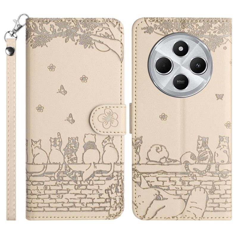 Kožený Kryt Poco C75 Kočky S Páskem