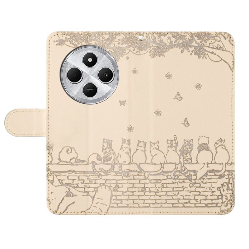 Kožený Kryt Poco C75 Kočky S Páskem