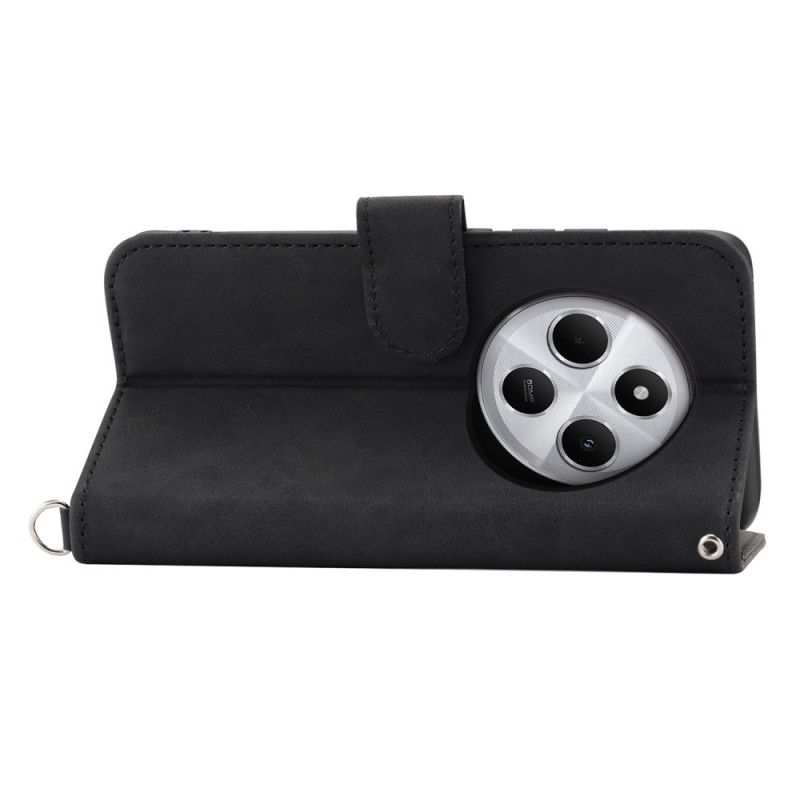 Kožený Kryt Poco C75 Krajka S Efektem Semiše S Popruhem A Ramenním Popruhem