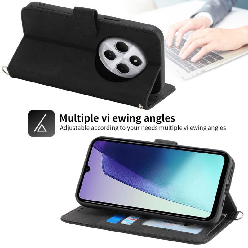 Kožený Kryt Poco C75 Krajka S Efektem Semiše S Popruhem A Ramenním Popruhem