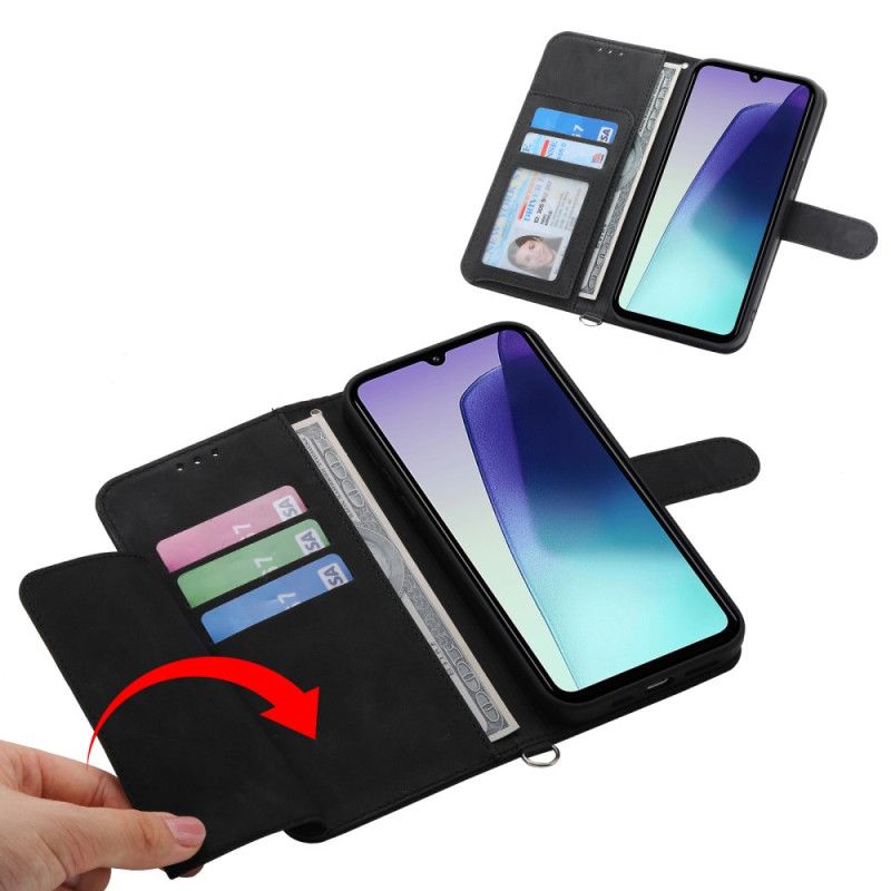 Kožený Kryt Poco C75 Krajka S Efektem Semiše S Popruhem A Ramenním Popruhem