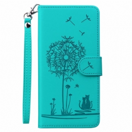 Kožený Kryt Poco C75 Pampeliškový Vzor S Popruhem