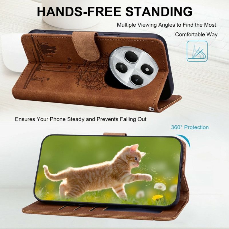 Kožený Kryt Poco C75 Pampeliškový Vzor S Popruhem