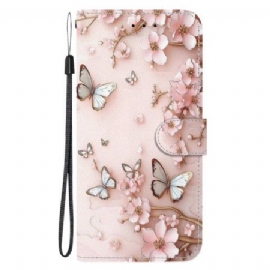 Kožený Kryt Poco C75 Růžovo-zlaté Květy