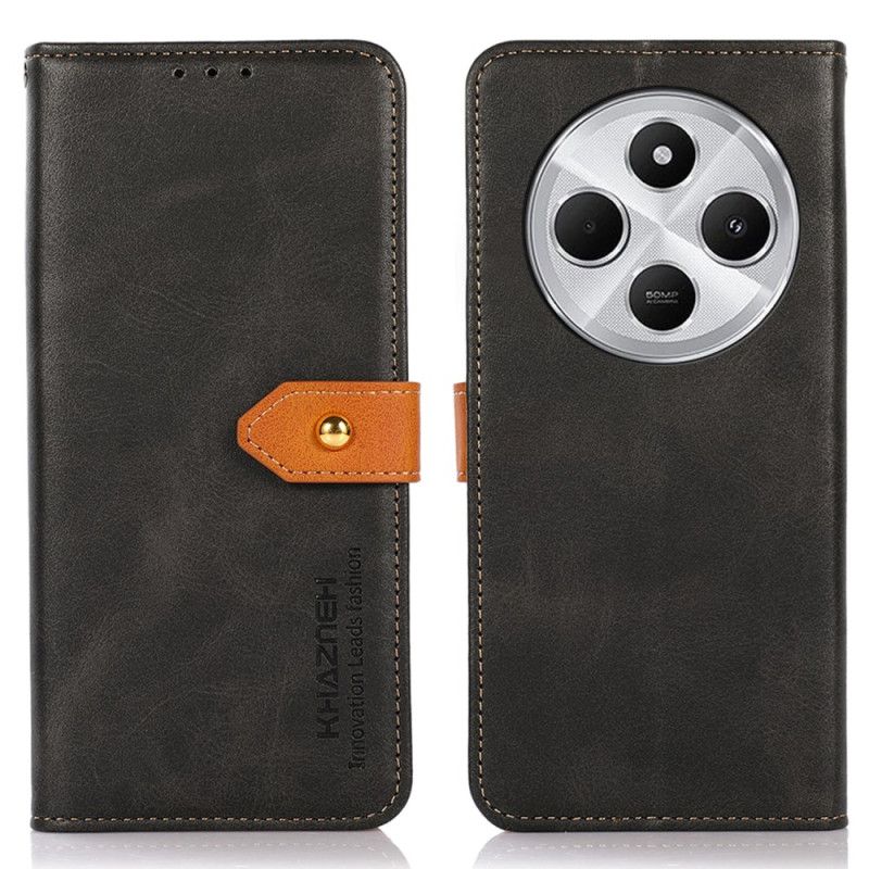 Kožený Kryt Poco C75 Zlatý Knoflík Khazneh