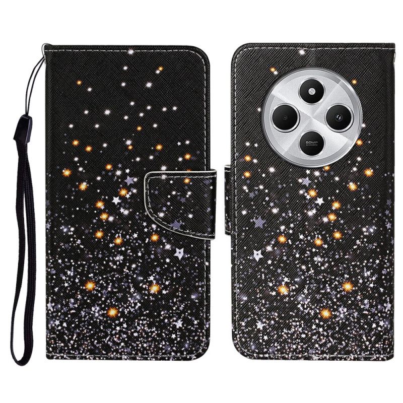 Kožený Kryt Poco C75 Černý Pentagramový Patchwork S Popruhem