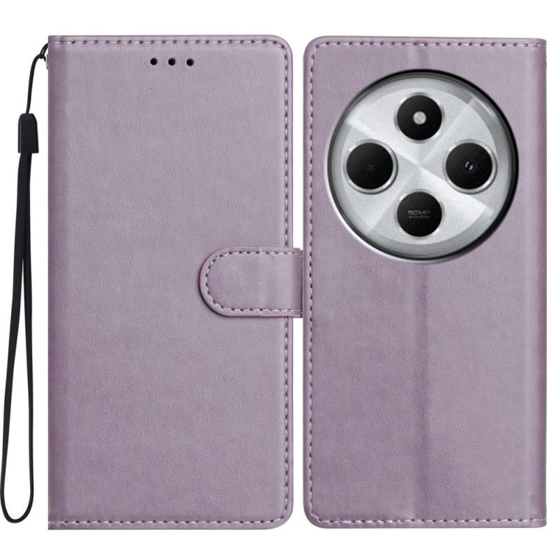 Peněženková Pouzdra Poco C75 Kryty Na Mobil Efekt Obyčejné Kůže S Popruhem