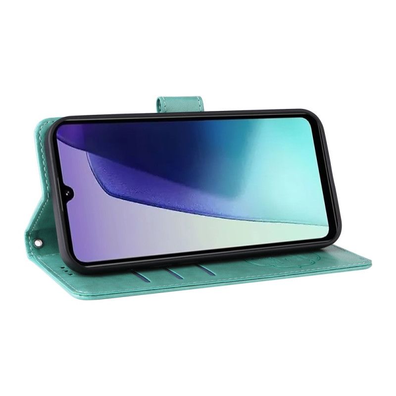 Peněženková Pouzdra Poco C75 Kryty Na Mobil Květiny A Motýli Se Šňůrkou Na Krk