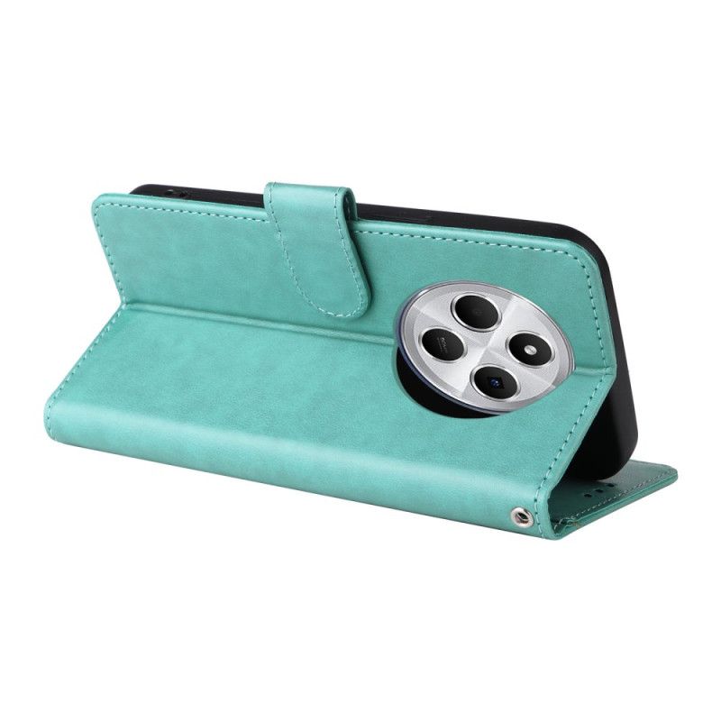 Peněženková Pouzdra Poco C75 Kryty Na Mobil Květiny A Motýli Se Šňůrkou Na Krk