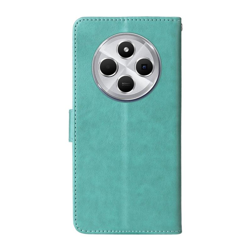 Peněženková Pouzdra Poco C75 Kryty Na Mobil Květiny A Motýli Se Šňůrkou Na Krk