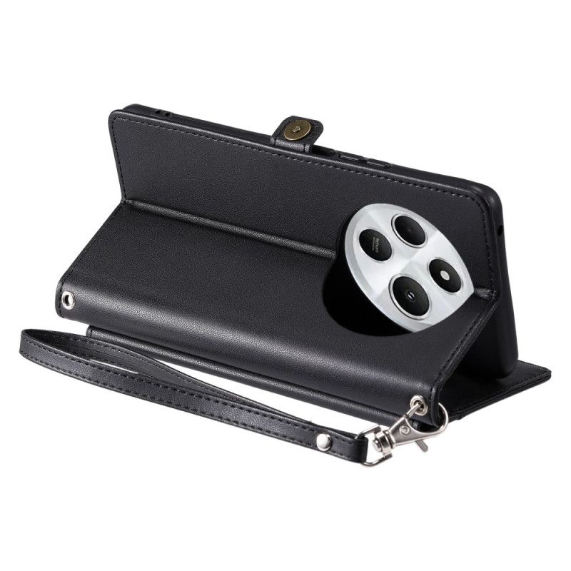 Peněženková Pouzdra Poco C75 Kryty Na Mobil Přední Kapsa S Popruhem