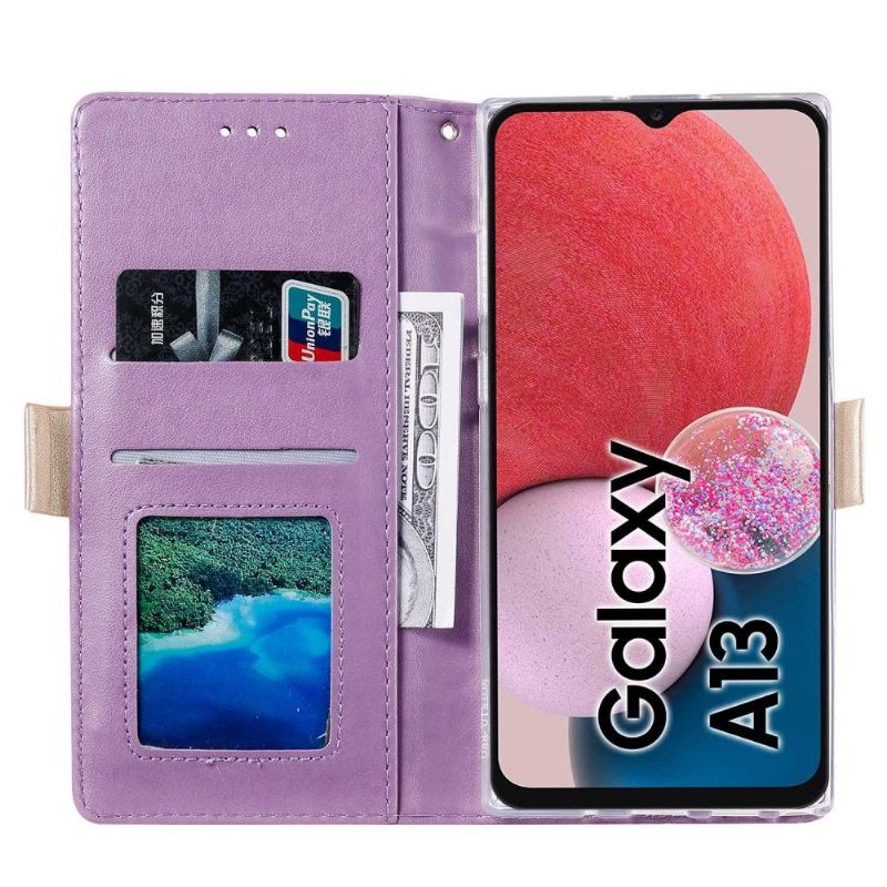 Flipové Pouzdro Na Samsung Galaxy A13 4G Květinová Krajka S Koženým Efektem