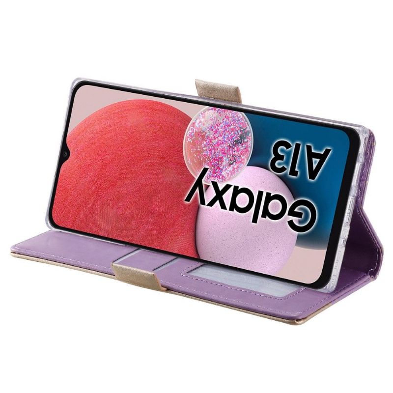 Flipové Pouzdro Na Samsung Galaxy A13 4G Květinová Krajka S Koženým Efektem