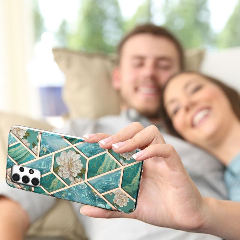 Kryt Na Samsung Galaxy A13 4G Mramorové A Bílé Květy