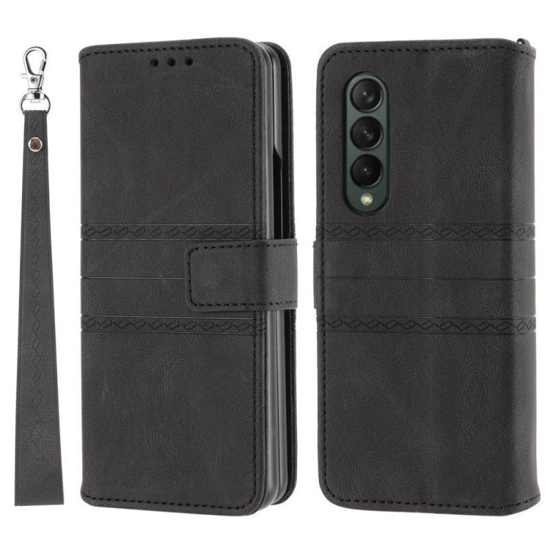 Flipové Pouzdro Na Samsung Galaxy Z Fold 4 Vzor Opasku Z Umělé Kůže