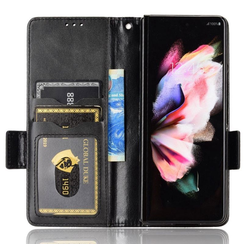 Flipové Pouzdro Na Samsung Galaxy Z Fold 4 Vzor Perforované Trojúhelníky Lanyard