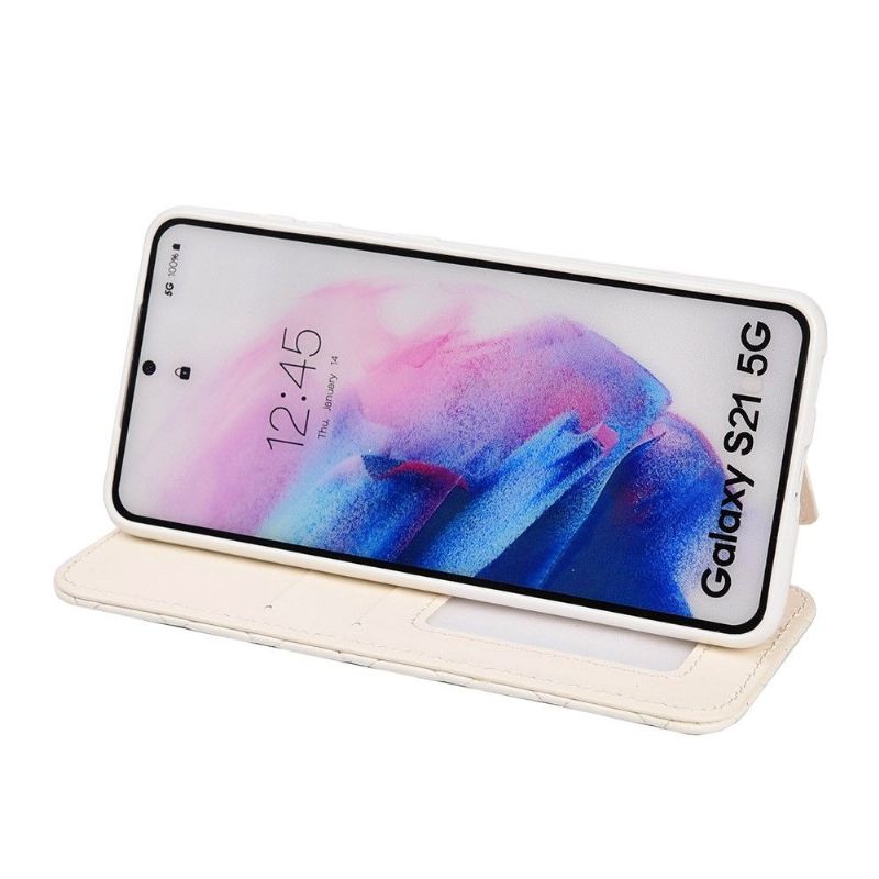 Flipové Pouzdro Na Samsung Galaxy S21 5G Efekt Luxusní Prošívané Kůže