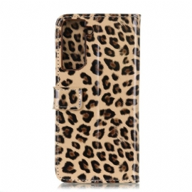 Flipové Pouzdro Na Samsung Galaxy S21 5G Styl Leoparda Z Umělé Kůže