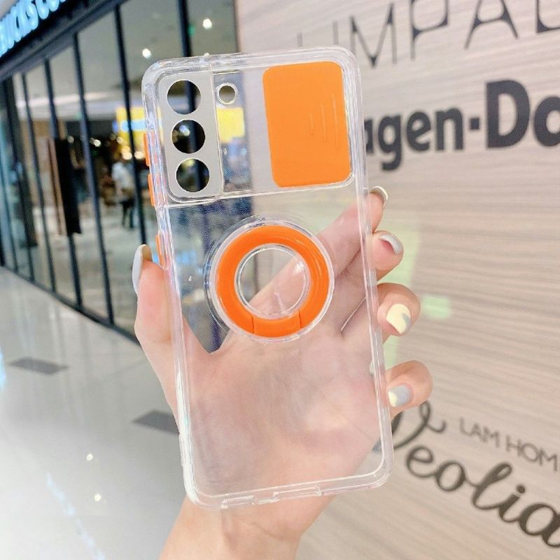 Kryt Na Samsung Galaxy S21 5G Transparentní S Kroužkem A Krytem Fotoaparátu