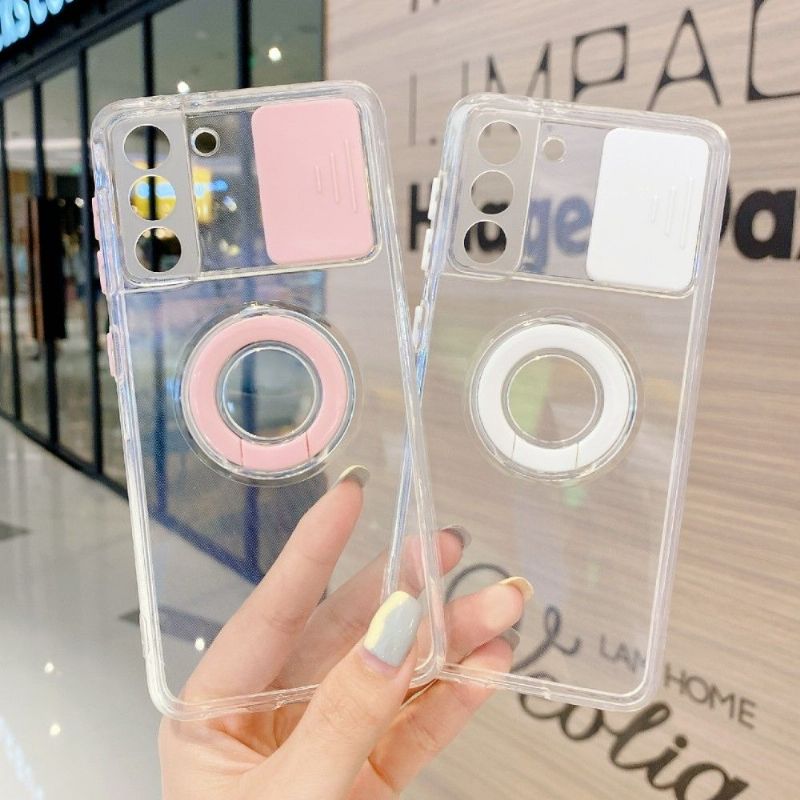 Kryt Na Samsung Galaxy S21 5G Transparentní S Kroužkem A Krytem Fotoaparátu