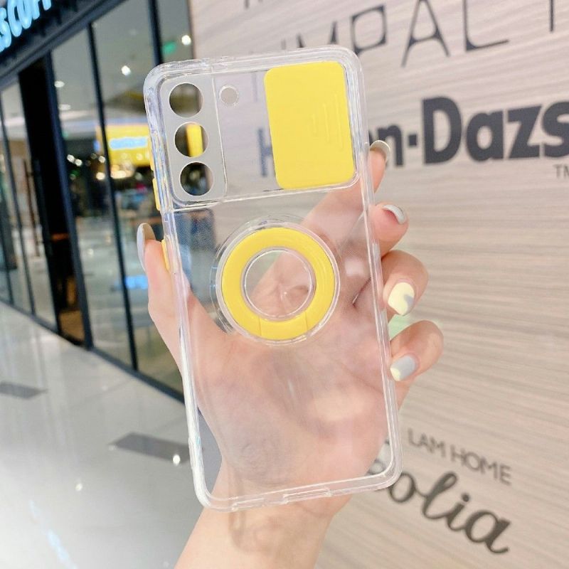 Kryt Na Samsung Galaxy S21 5G Transparentní S Kroužkem A Krytem Fotoaparátu