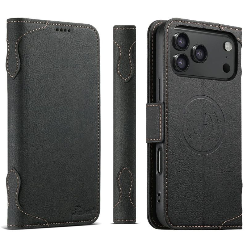 Kožené Pouzdro Folio iPhone 17 Pro Kompatibilní S Magsafe Textura Liči