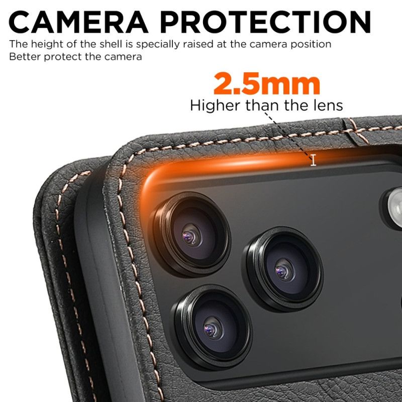 Kožené Pouzdro Folio iPhone 17 Pro Kompatibilní S Magsafe Textura Liči