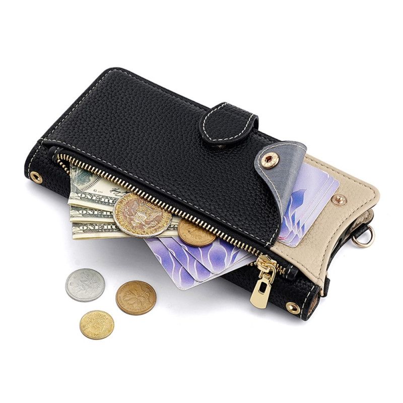 Kožený Kryt Xiaomi Redmi Note 14 Pro 4g Dvoubarevná Peněženka S Řetízkem