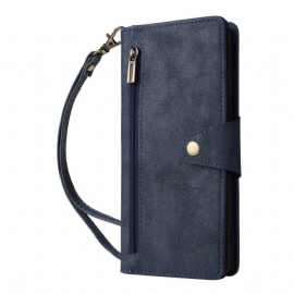 Kožený Kryt Xiaomi Redmi Note 14 Pro 4g Peněženka Na Zip S Popruhem