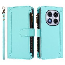 Kožený Kryt Xiaomi Redmi Note 14 Pro 4g Peněženka S 9 Sloty Na Karty Se Šňůrkou