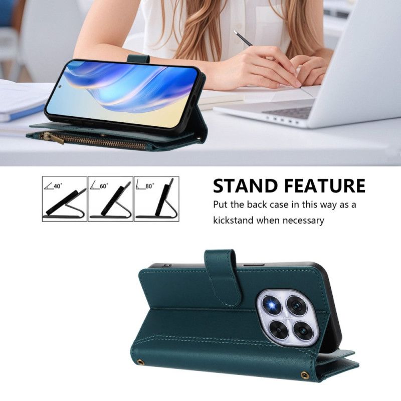 Kožený Kryt Xiaomi Redmi Note 14 Pro 4g Peněženka S 9 Sloty Na Karty Se Šňůrkou